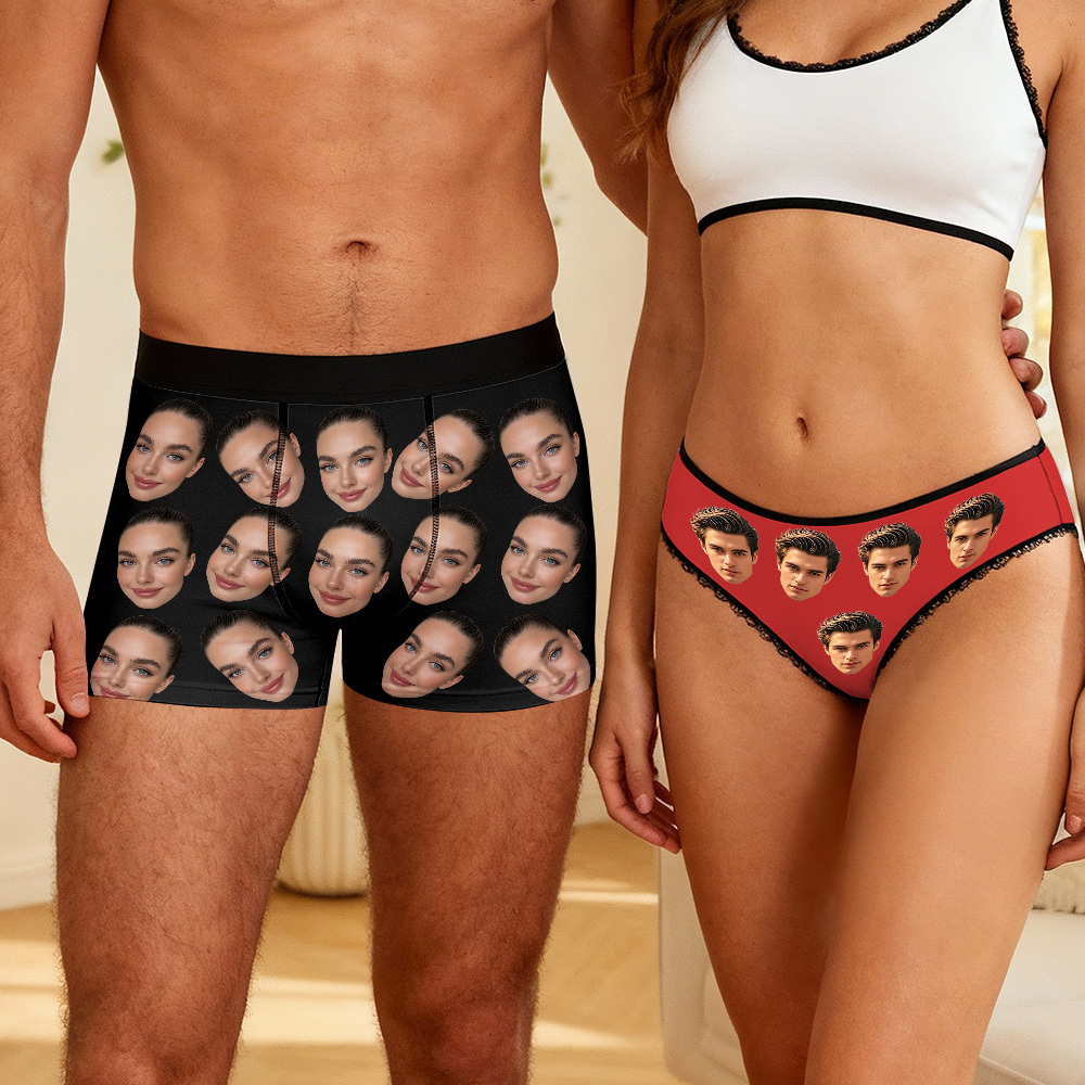 Custom Big Face Men's Boxer Shorts Personalized Red Boxer Briefs Gift for Him