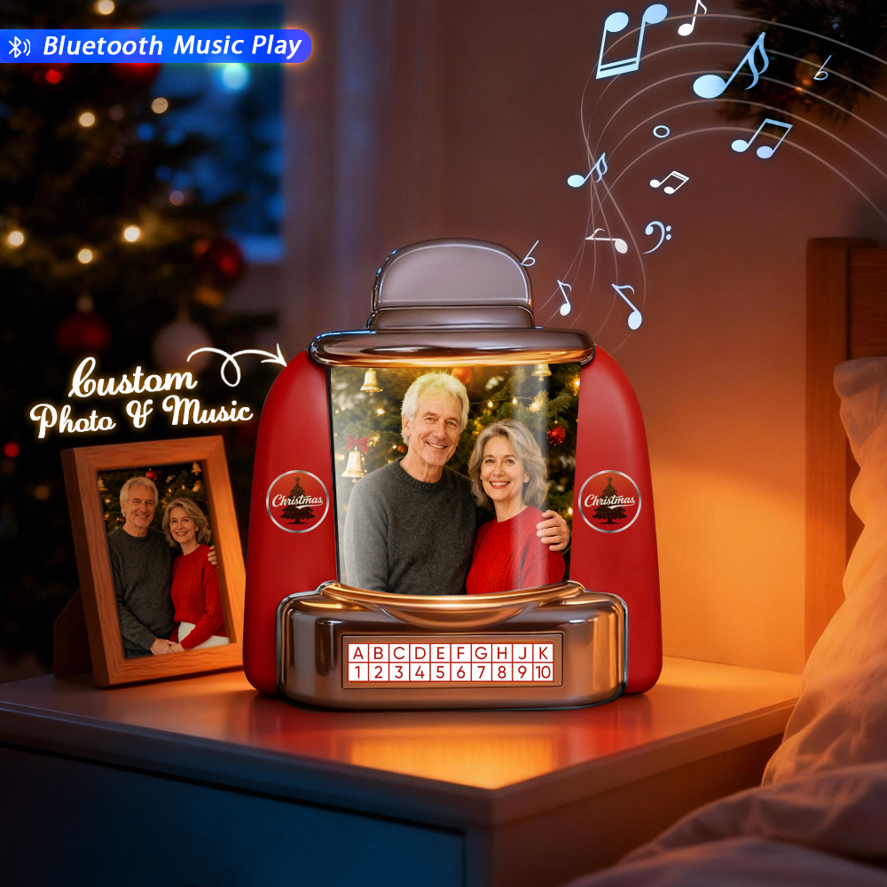 Custom Mini Jukebox Retro Speaker – Personalized Photo,Names & Date Music Mini Player with Bluetooth Music Radio | Vintage Tabletop Home Decor Nostalgic Gift