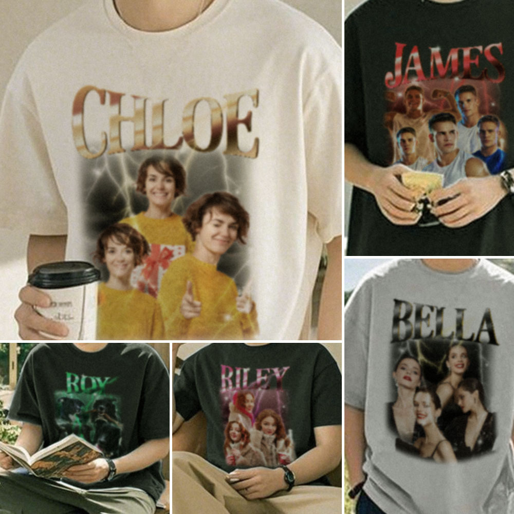 Custom Shirt Personalized Photo Vintage Tee Personalized T-shirt Custom Name T-shirts Gift for Him - MyFaceBoxer
