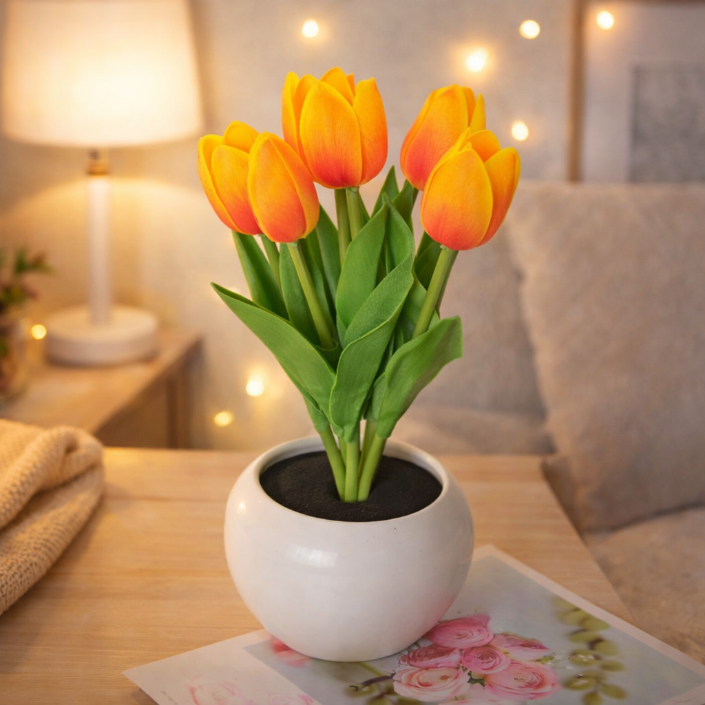 LED Tulip Night Light  Dimmable Plug-in Romantic Flower Lamp Artificial Bloom Mother's Day Gift