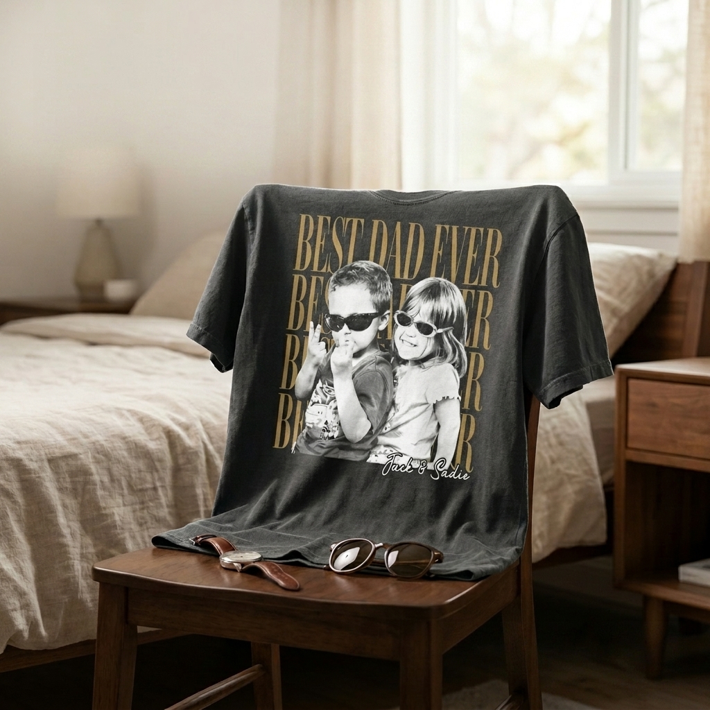 Custom Dad Vintage Photo Shirt: Personalized Fathers Day Shirt With Kids Photo, Funny Dad Shirt, Best Dad Ever Shirt, New Dad Gift - MyFaceBoxer