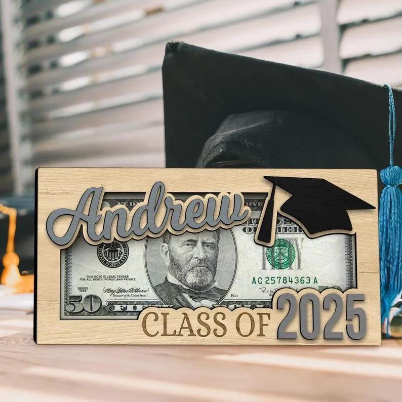 Personalized Graduation 2025 Money Holder Gift, Custom Gift for Grad Student, Gift for High School Senior, Custom Grad Name Cash Holder