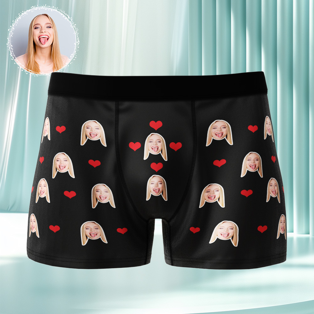 Breathable Ice Silk Men's Boxer Briefs Custom Heart And Face Underwear