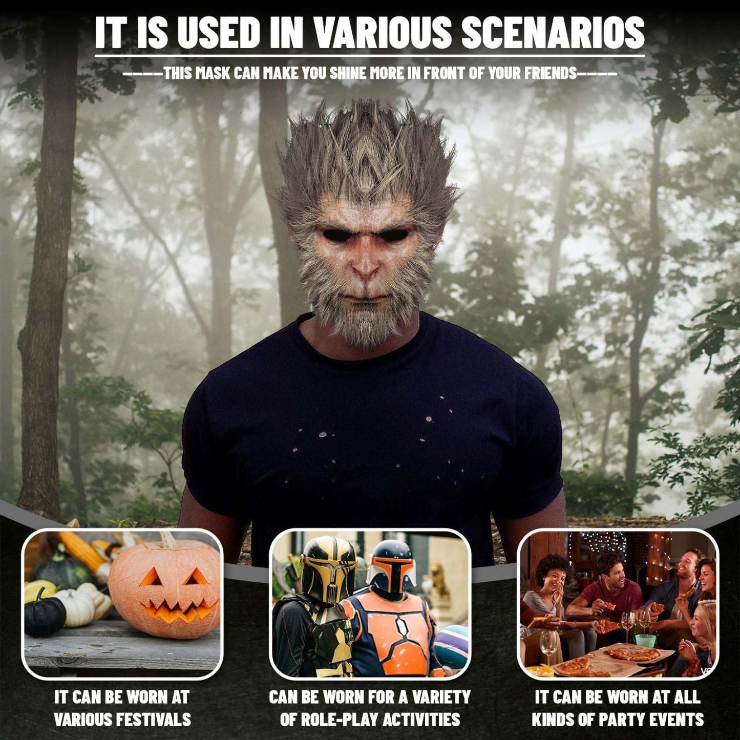 Black Myth Wukong Mask Monkey King Mask Funny Monkey Mask Halloween Mask Scary Gift for Halloween Party Gifts - MyFaceBoxer