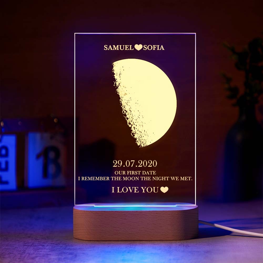 Custom Moon Phase Night Light Lamp with Personalized Names Text 7 Color Light - MyFaceBoxer