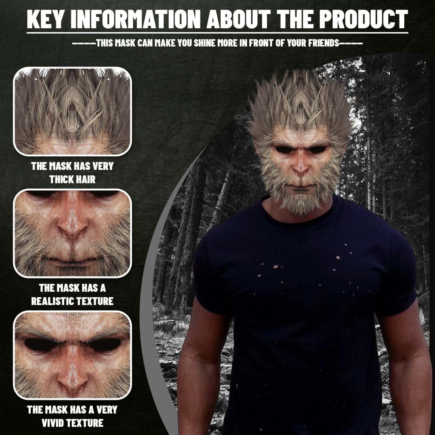 Black Myth Wukong Mask Monkey King Mask Funny Monkey Mask Halloween Mask Scary Gift for Halloween Party Gifts - MyFaceBoxer