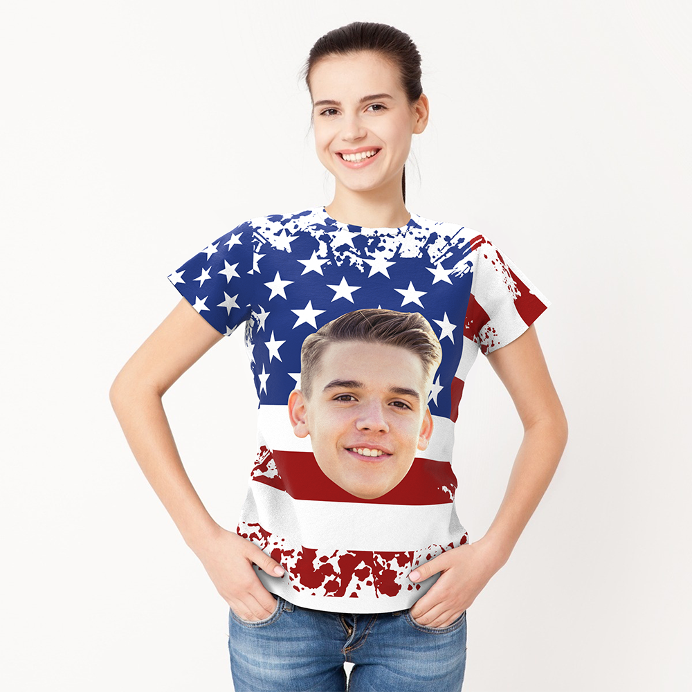 Custom Shirt Personalized Face American Flag T-shirt - MyFaceBoxer