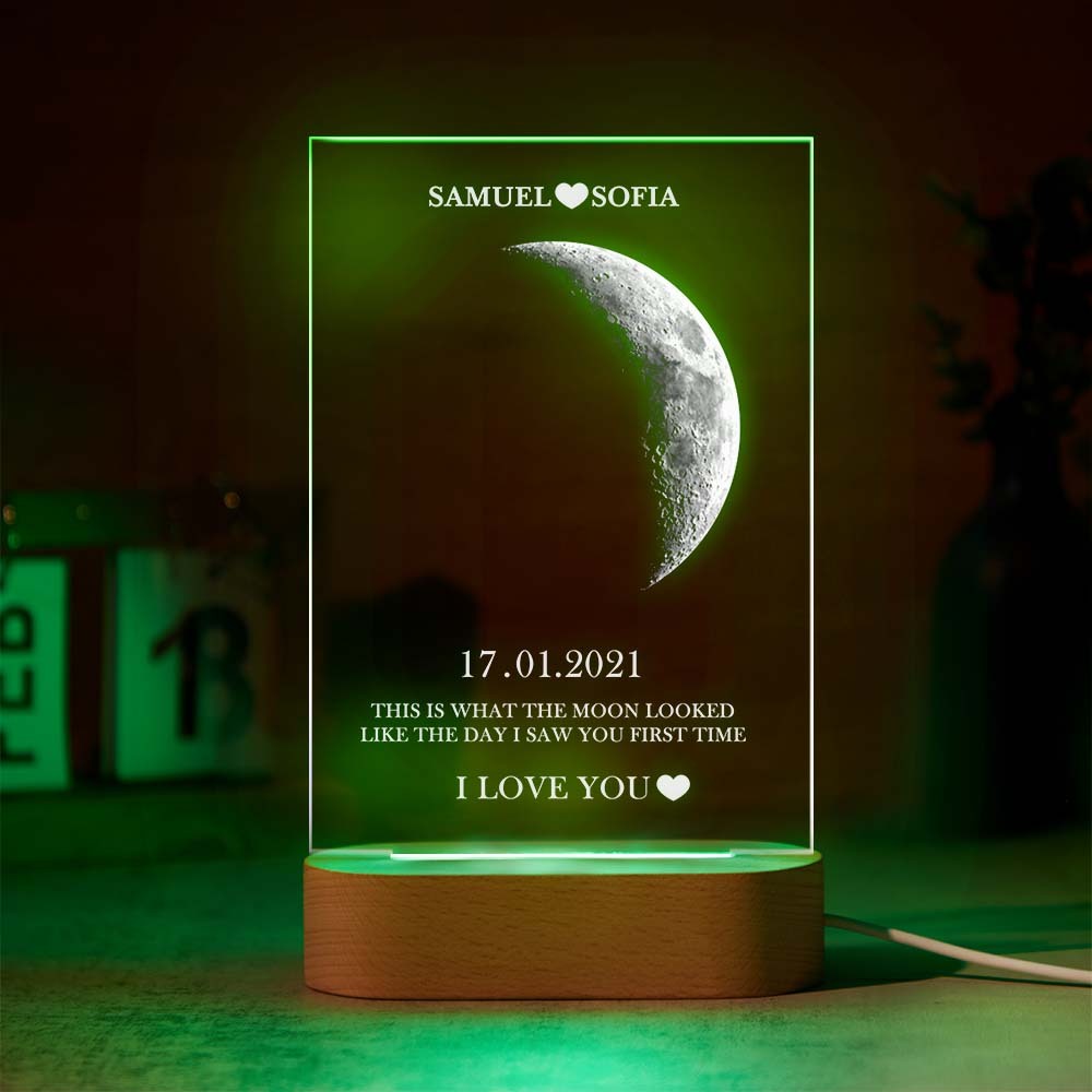 Custom Moon Phase Night Light Lamp with Personalized Names Text 7 Color Light - MyFaceBoxer