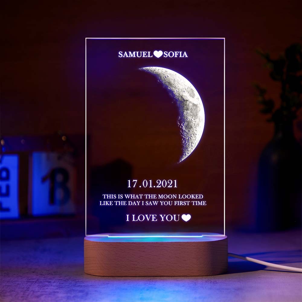Custom Moon Phase Night Light Lamp with Personalized Names Text 7 Color Light - MyFaceBoxer