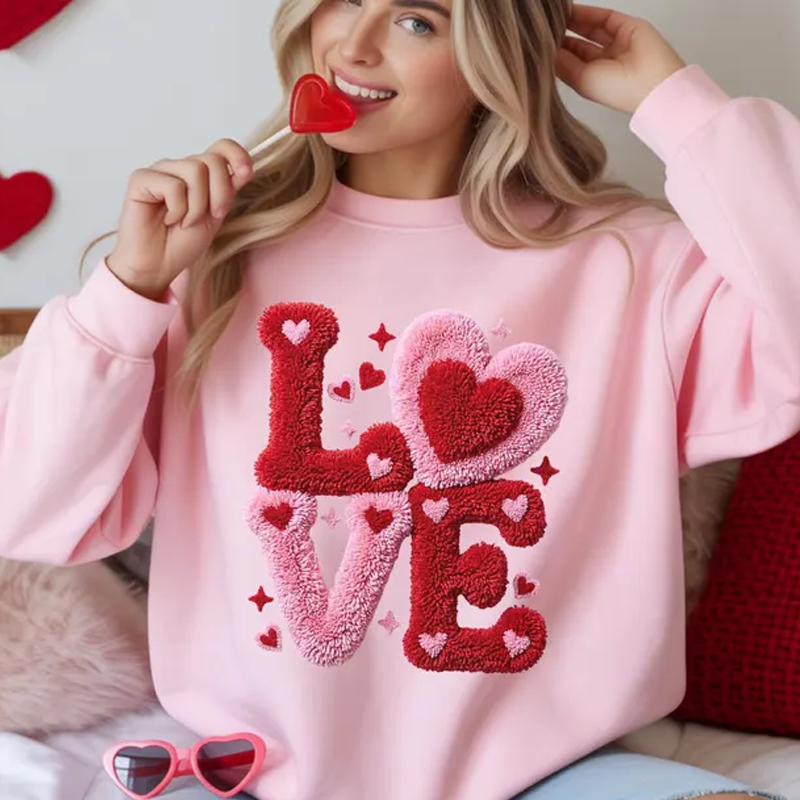 LOVE Sweatshirt Knitted Look Pullover, Cute Valentine��s Day Sweater, Cozy Winter Outfit, Gift for Her