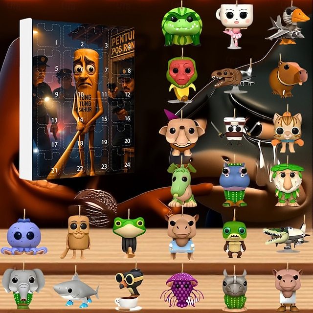 Tung Tung Tung Sahur Advent Calendar 2D Acrylic Ornaments 24 Days of Italian Brainrot Pendant Advent Calendar,Unique 24 Days of Surprises Gift Box,Fun & Creative Advent Calendar Ornament Decor Sets