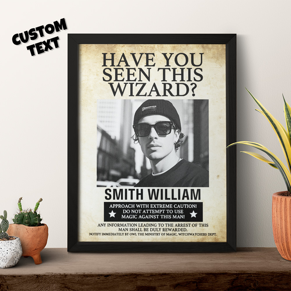 Custom "Have You Seen This Wizard?" Wanted Poster Frame Personalized Photo Name & House Styles