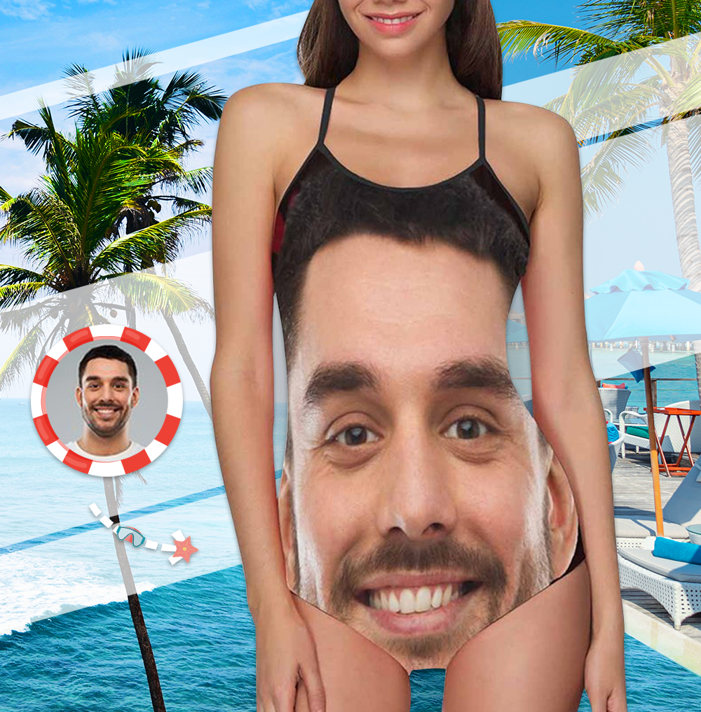 Custom Face Swimwear Women's Photo Slip One Piece Swimsuit - Boyfriend Face - MyFaceBoxer
