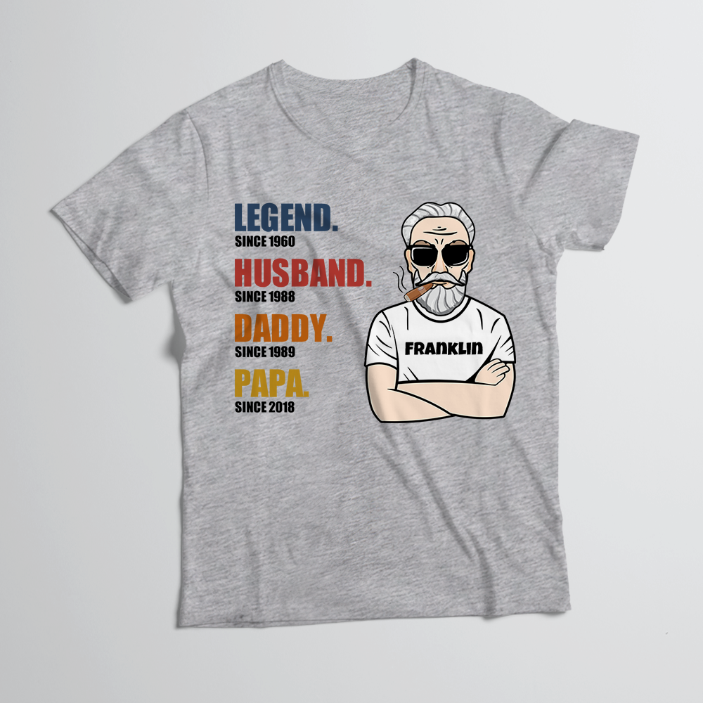 Custom Shirt Personalized Dad Face Photo T-shirt The Legend Grandpa Old Man Personalized T-shirt Custom Shirt - Gray - MyFaceBoxer