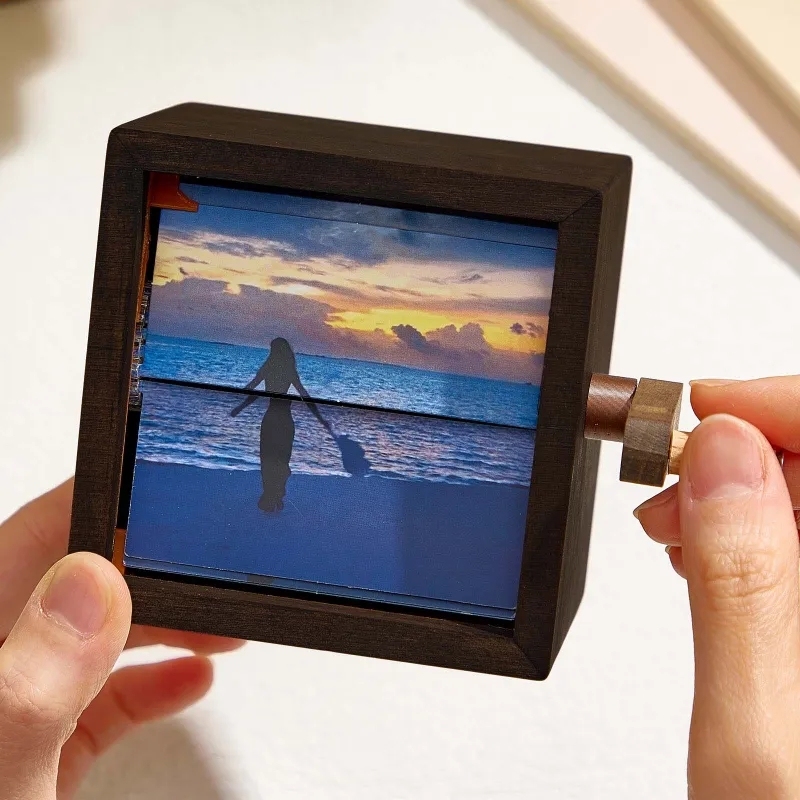 Custom Photo Flipbook Frame Animation Machine Mechanical Hand-cranked Photo Album with Light Photo Cube Frame Creative Gift for Her - MyFaceBoxer