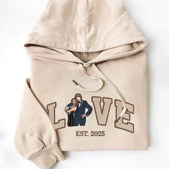 Personalized Embroidered Photo Couple LOVE Est Year Sweatshirt/Hoodie