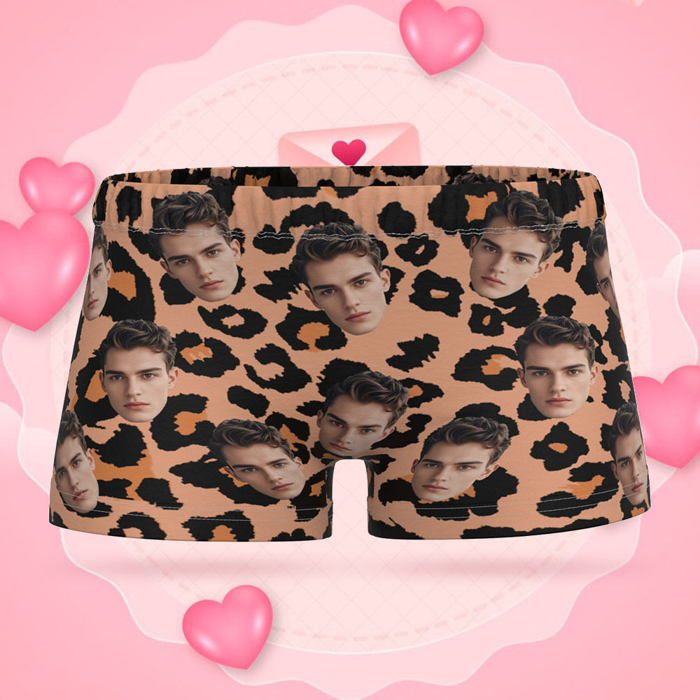 Custom Face Women's Boy Short Personalized Boyfriend Face Sexy Leopard Underwear Gifts For Her - MyFaceBoxer