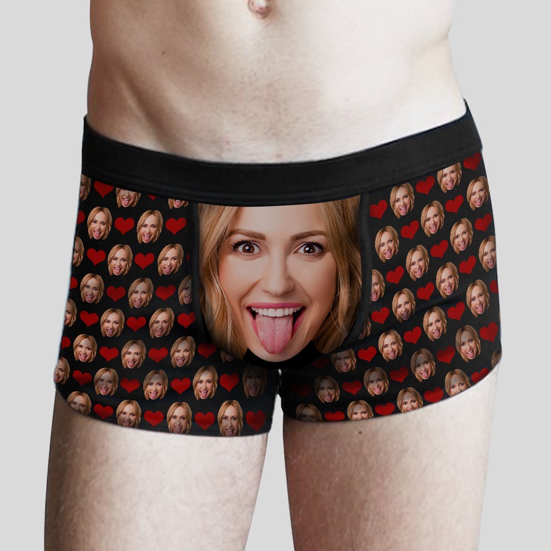 Custom Face Boxer Shorts Personalized Photo Boxer with Love Heart - MyFaceBoxer