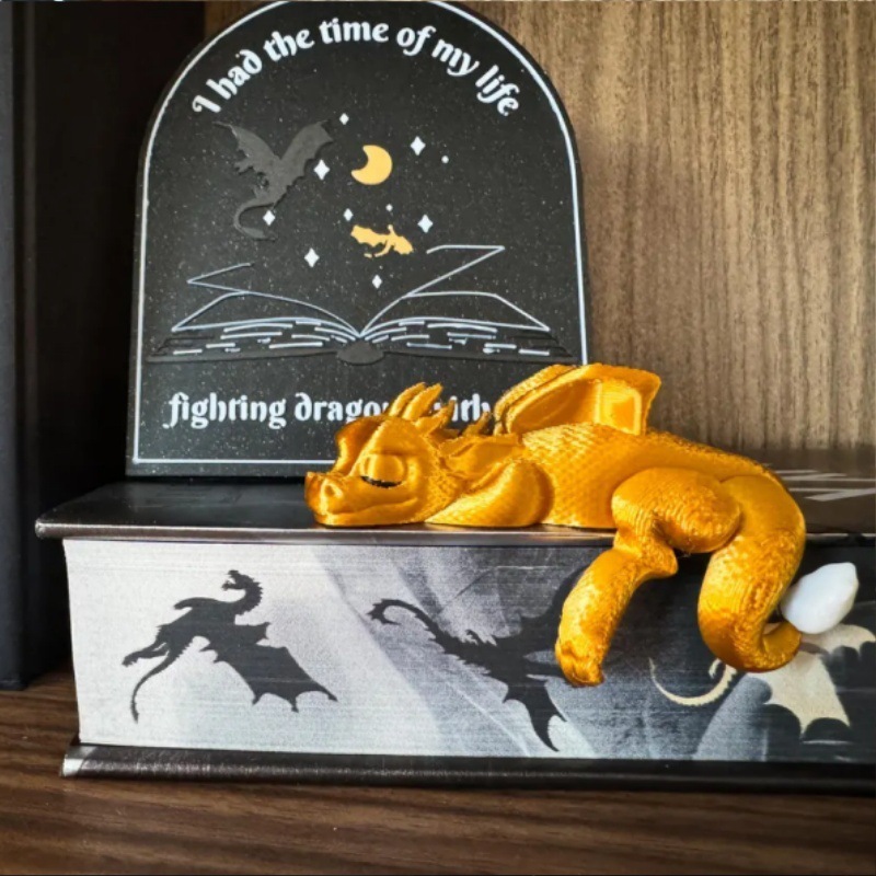 Sleeping Bookshelf Dragon | Empyrean Series, Fourth Wing Decor | 3D Printed Gift, Good Reads, Adorable Cute Decoration, Bookies, Bookish