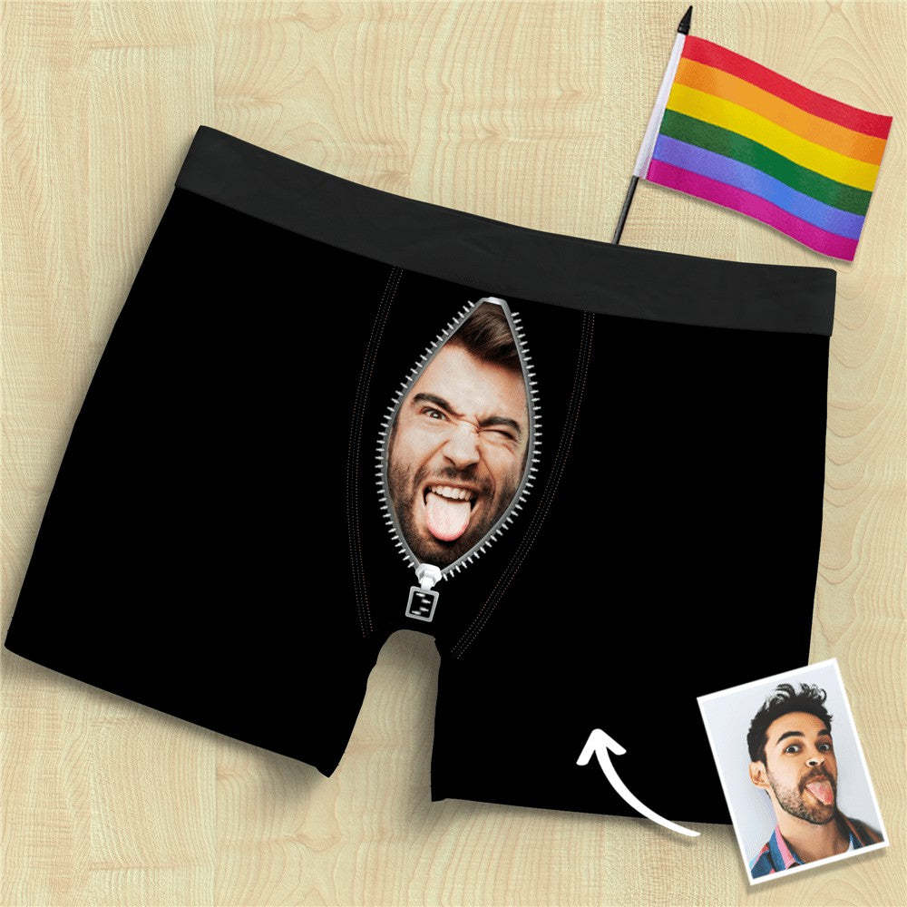 Men's Face On Zipper Boxer Brief Shorts - MyFaceBoxer