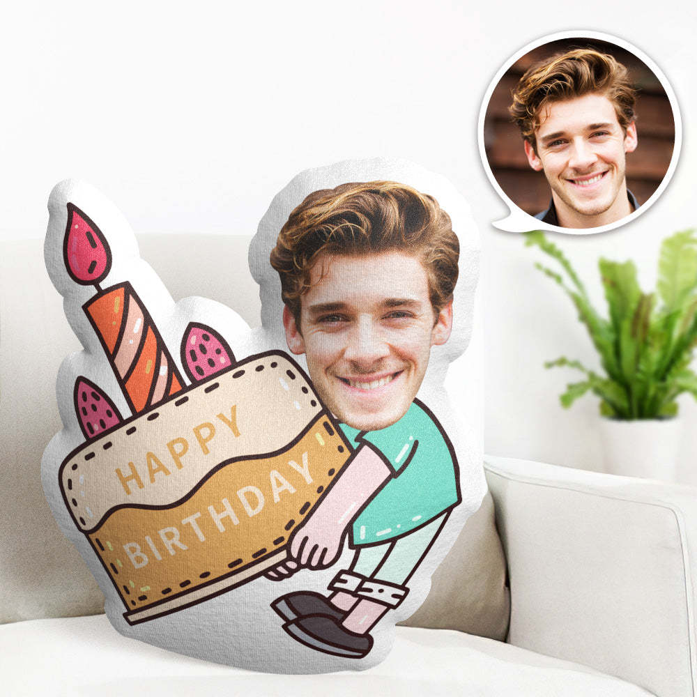 Face Pillow Happy Birthday Pillow Custom Face Pillow Personalized Photo Pillow Birthday Cake Doll Custom MinIMe Pillow - MyFaceBoxer