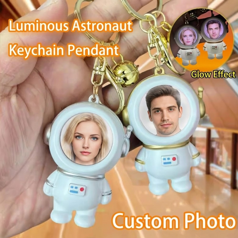 Custom Photo Astronaut With Light Keychain Speaking I Love You