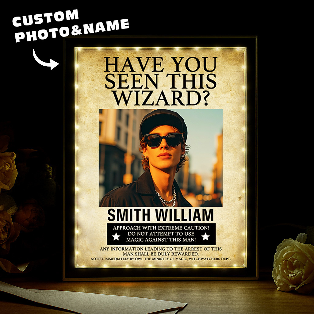 Custom "Have You Seen This Wizard?" Wanted Mirror Lamp – Personalized Name & House Styles