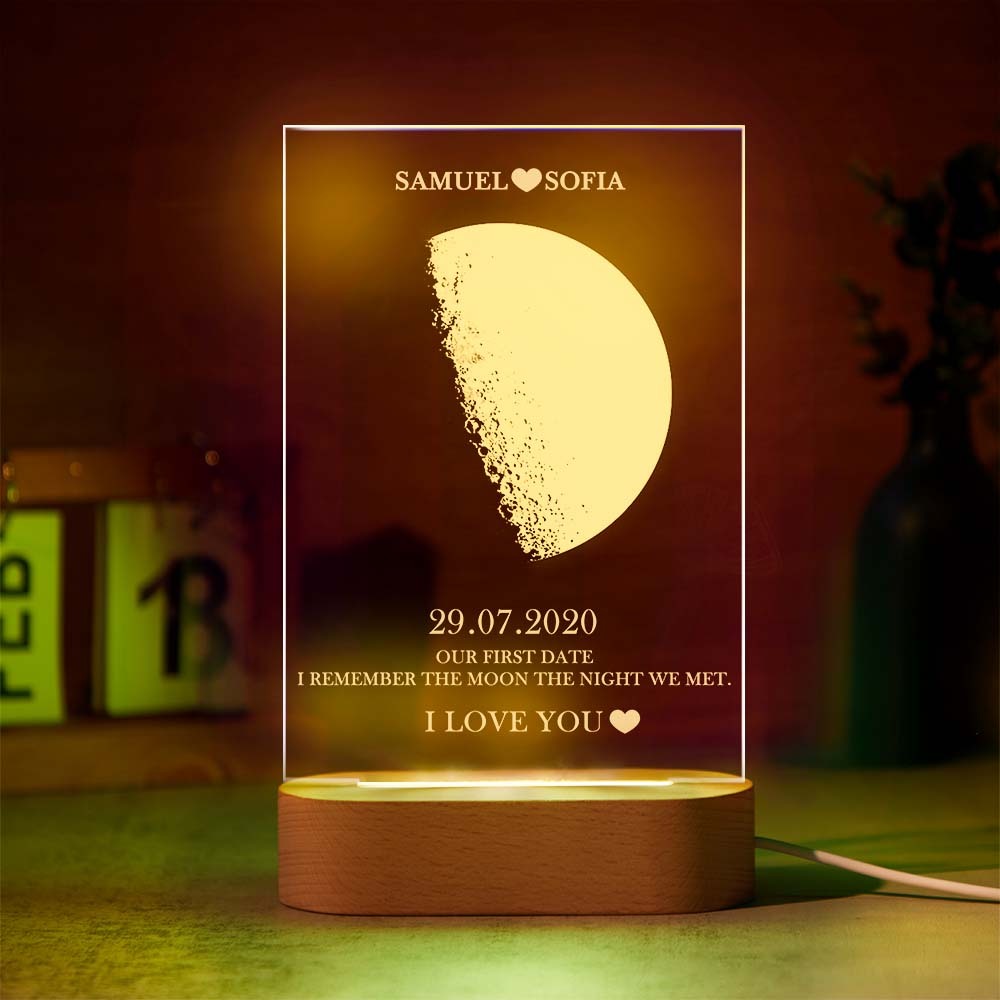 Custom Moon Phase Night Light Lamp with Personalized Names Text 7 Color Light - MyFaceBoxer