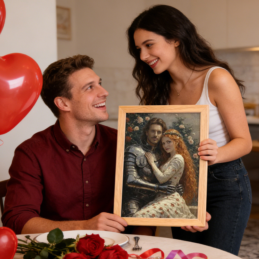 Custom Romantic Couple Portrait Frame from Photo Personalized Royal Couple Gift for Valentine's Day