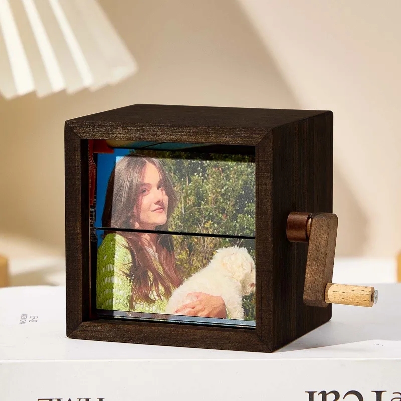 Custom Photo Flipbook Frame Animation Machine Mechanical Hand-cranked Photo Album with Light Unique Gifts for Pet Lovers - MyFaceBoxer