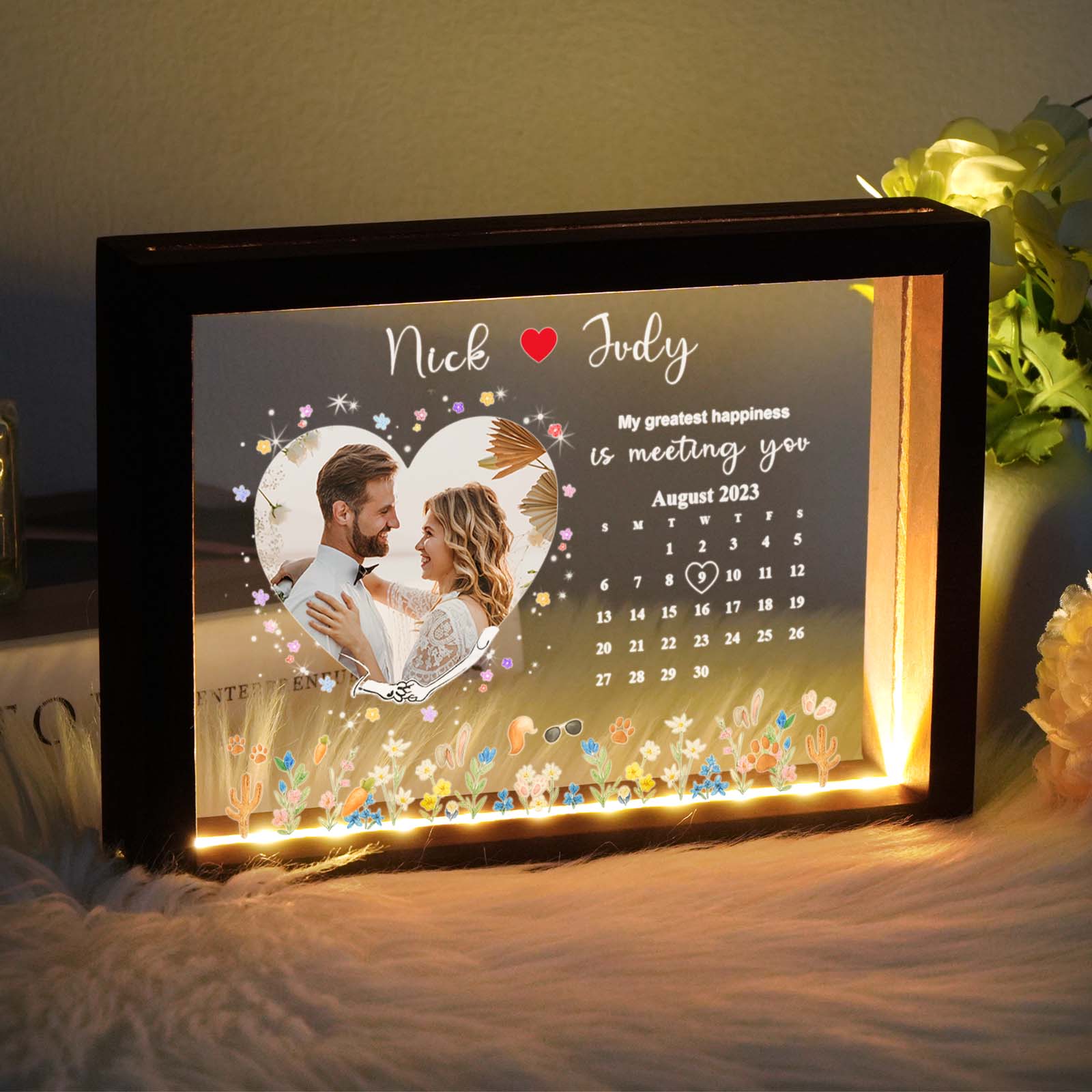 Personalized Photo LED Light Frame Gift for Love's Sweetest Moments - My Greatest Happiness Is Meeting You