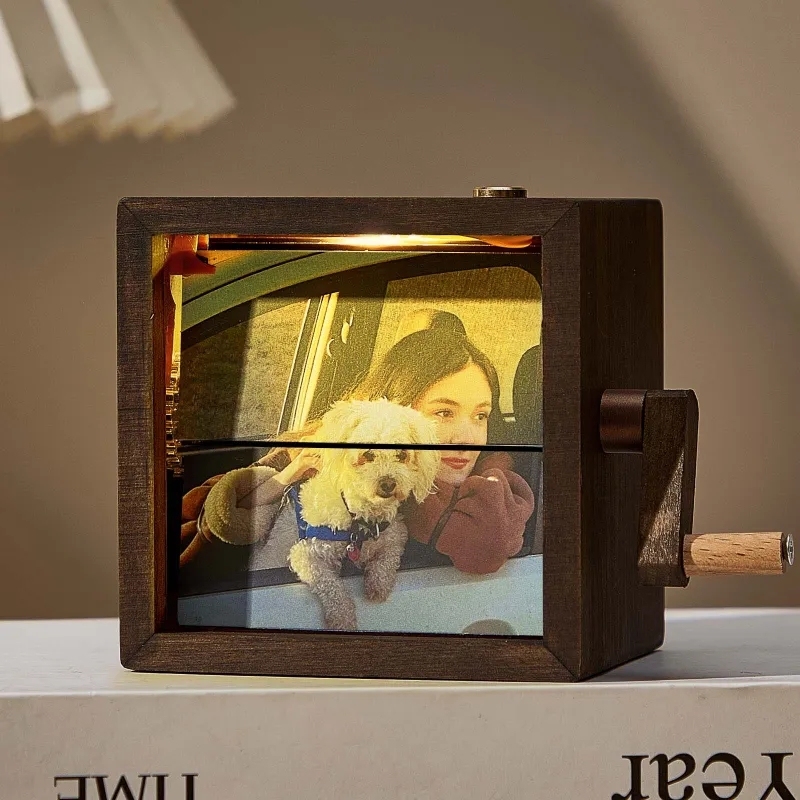 Custom Photo Flipbook Frame Animation Machine Mechanical Hand-cranked Photo Album with Light Unique Gifts for Pet Lovers - MyFaceBoxer