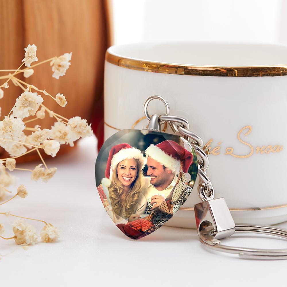 Custom Heart Crystal Keychain Photo Keychain Best Gifts For Lover - MyFaceBoxer