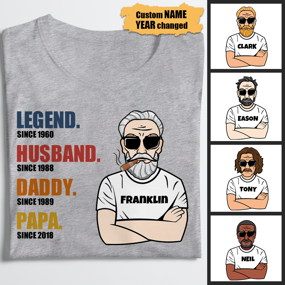 Custom Shirt Personalized Dad Face Photo T-shirt The Legend Grandpa Old Man Personalized T-shirt Custom Shirt - Gray - MyFaceBoxer