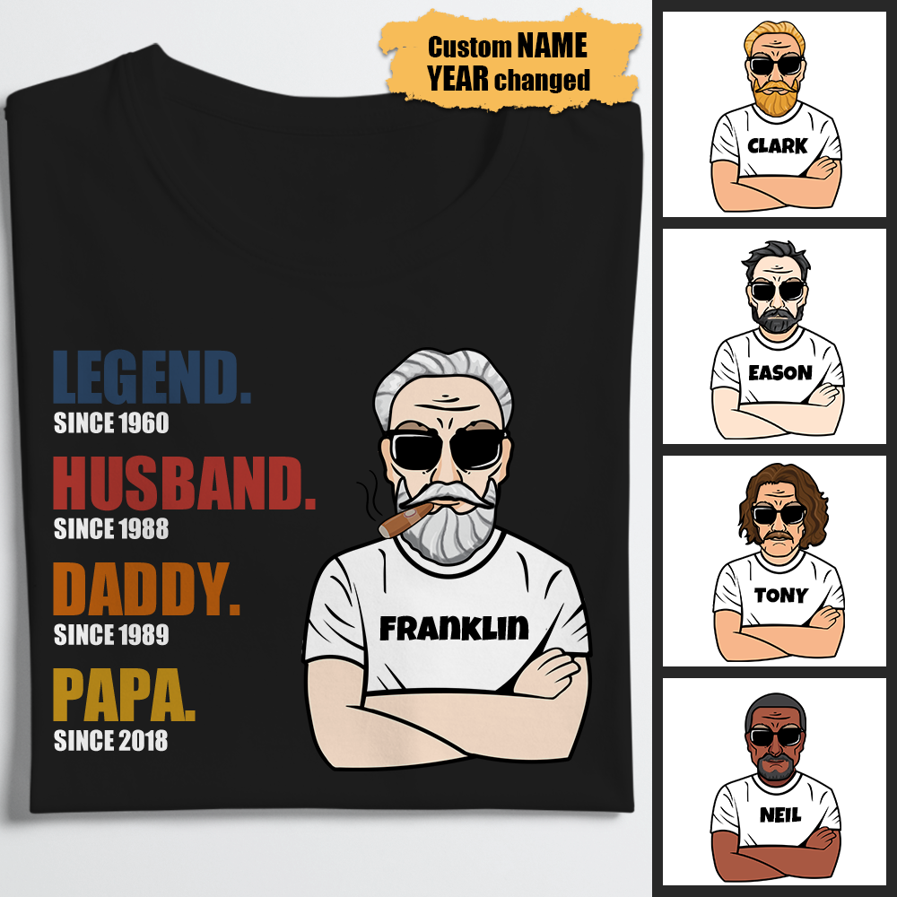 Custom Shirt Personalized Dad Face Photo T-shirt The Legend Grandpa Old Man Personalized T-shirt Custom Black Shirt - MyFaceBoxer