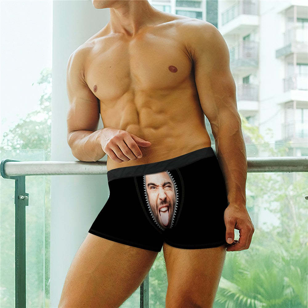 Men's Face On Zipper Boxer Brief Shorts - MyFaceBoxer