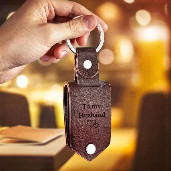 Custom Leather Photo Text Keychain Father's Day Gift - MyFaceBoxer