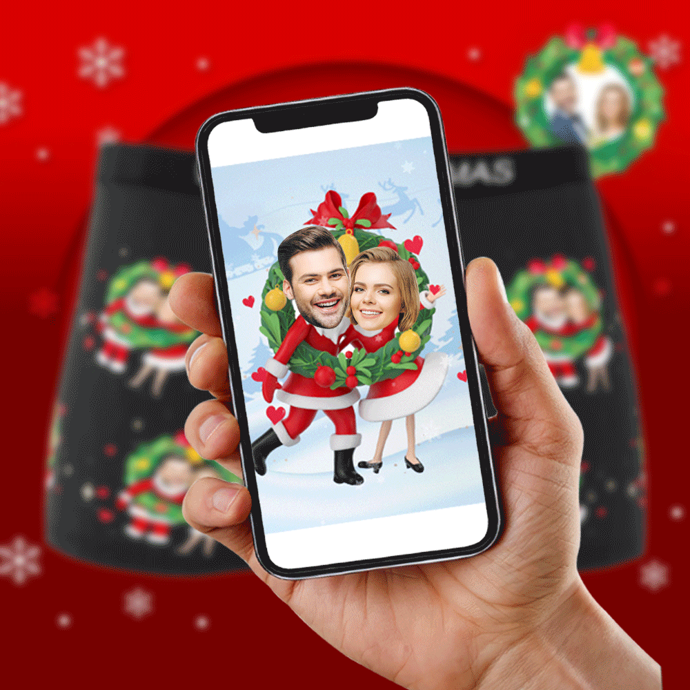 Custom Photo Boxer Face Underwear Double Santa Claus Couple Gifts Christmas Gift AR View - MyFaceBoxer