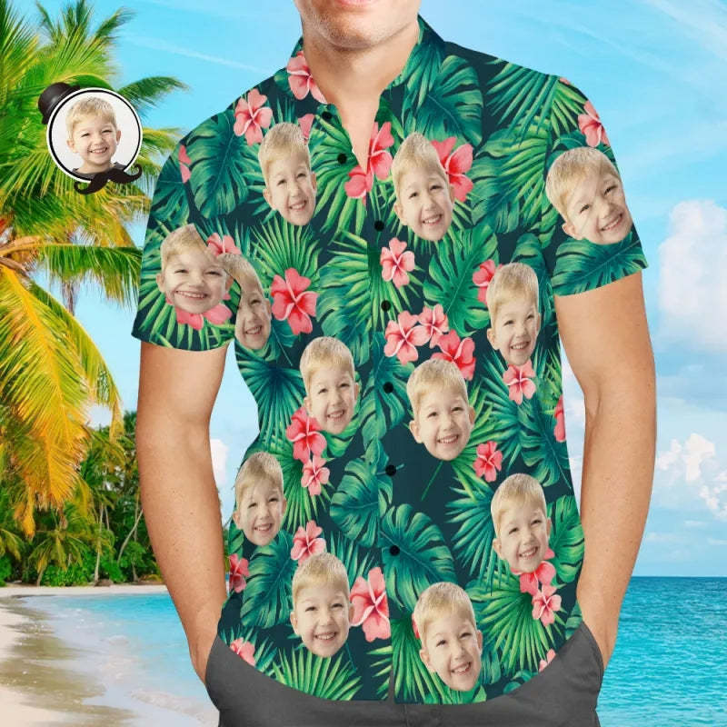 Custom Tropical Shirts Custom Hawaiian Shirts Leaves & Flowers Men's All Over Print Hawaiian Shirt for Dad - MyFaceBoxer