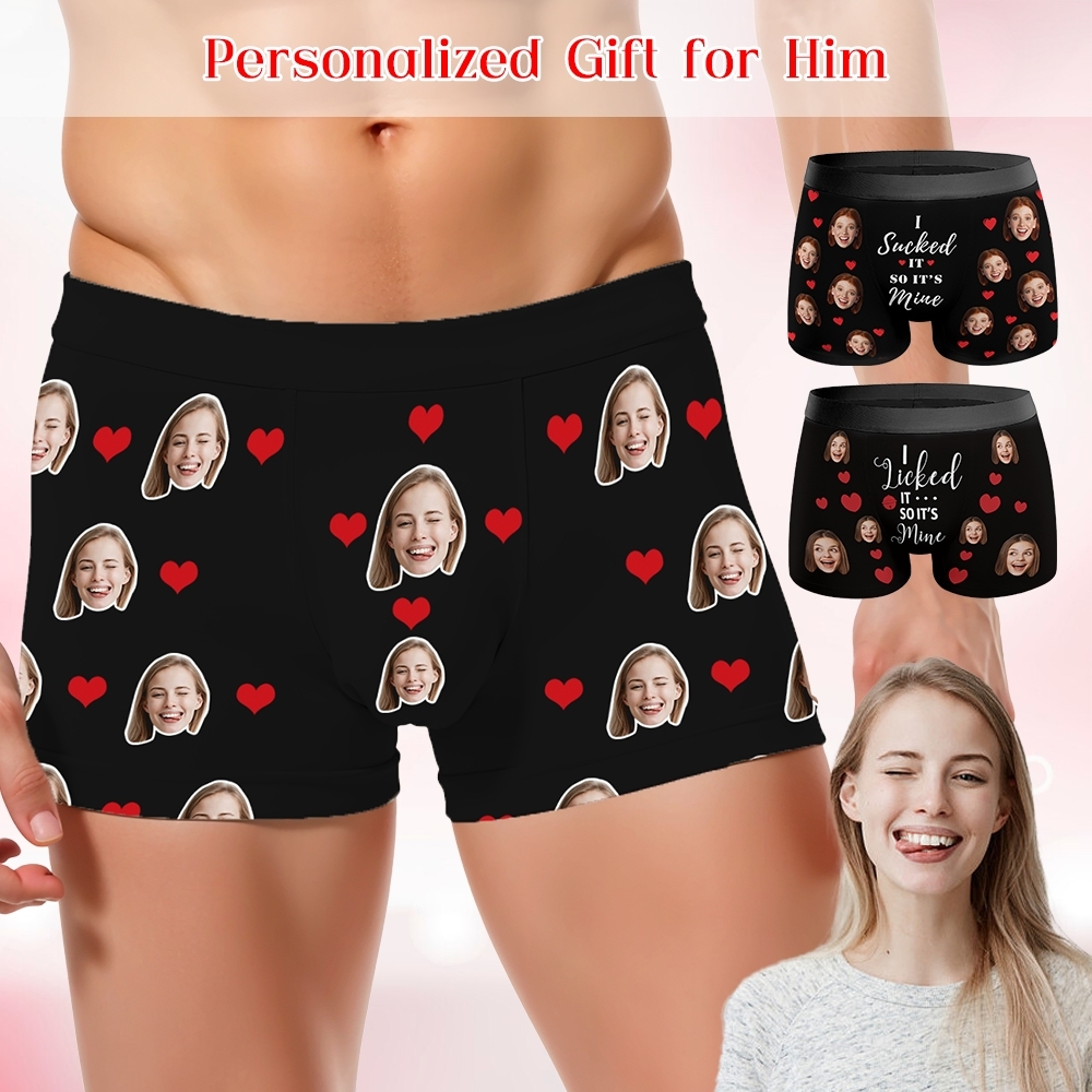 Custom Men's Face Underwear Heart Boxer Briefs Christmas Gifts for Him - MyFaceBoxer