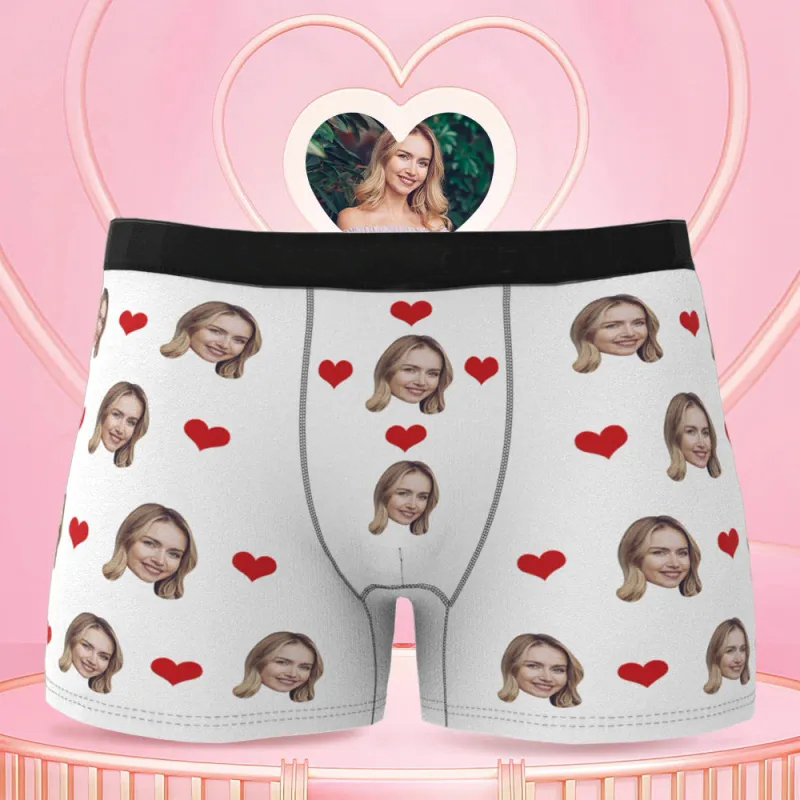 Custom Men's Face Underwear Heart Boxer Briefs Christmas Gifts for Him - MyFaceBoxer