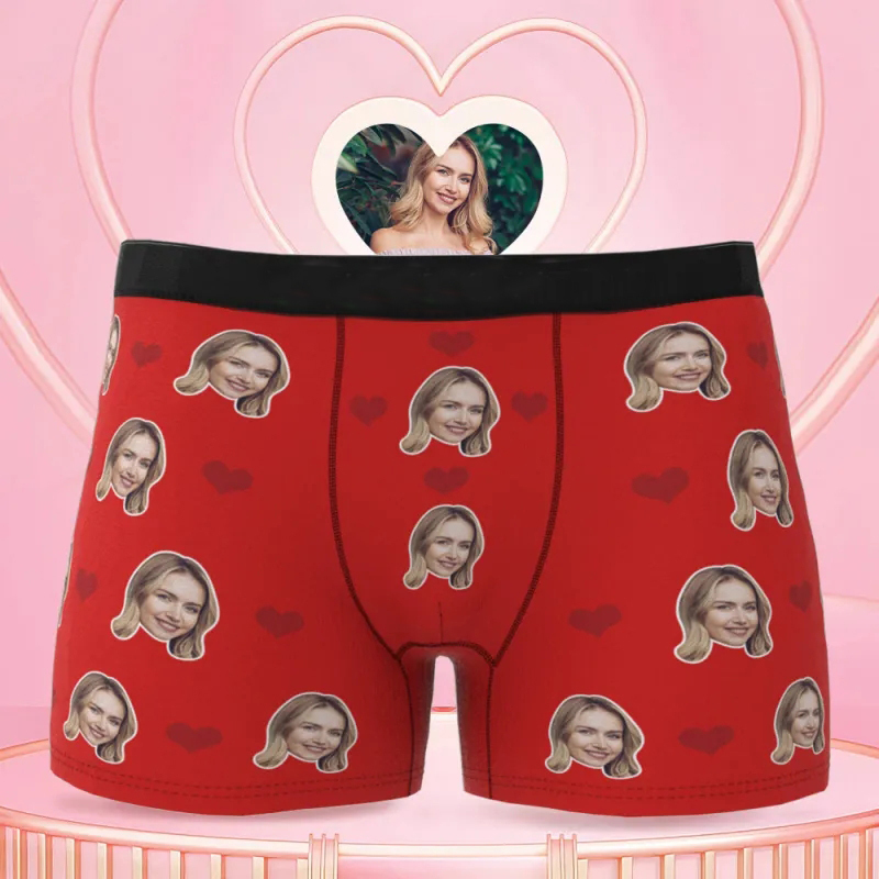 Custom Men's Face Underwear Heart Boxer Briefs Christmas Gifts for Him - MyFaceBoxer