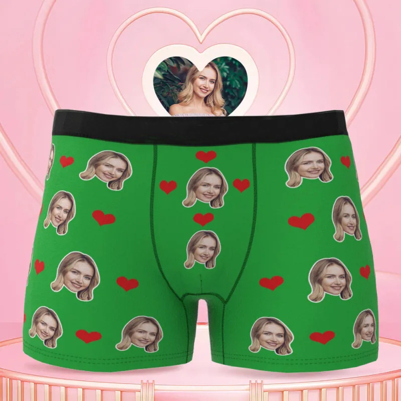 Custom Men's Face Underwear Heart Boxer Briefs Christmas Gifts for Him - MyFaceBoxer