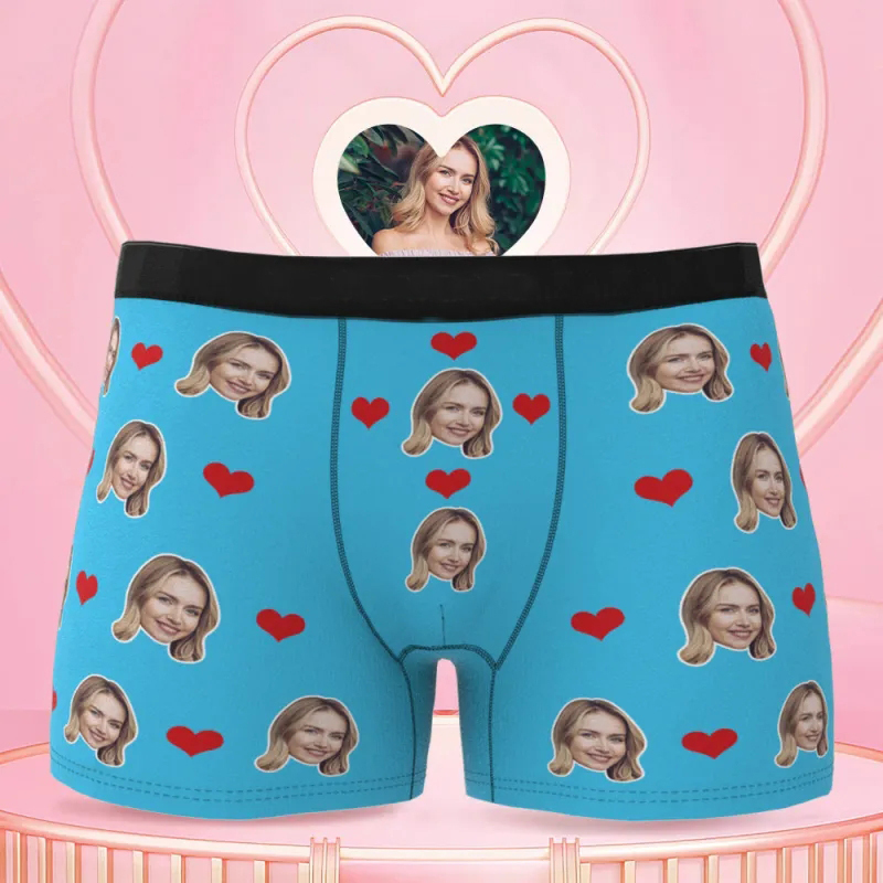 Custom Men's Face Underwear Heart Boxer Briefs Christmas Gifts for Him - MyFaceBoxer