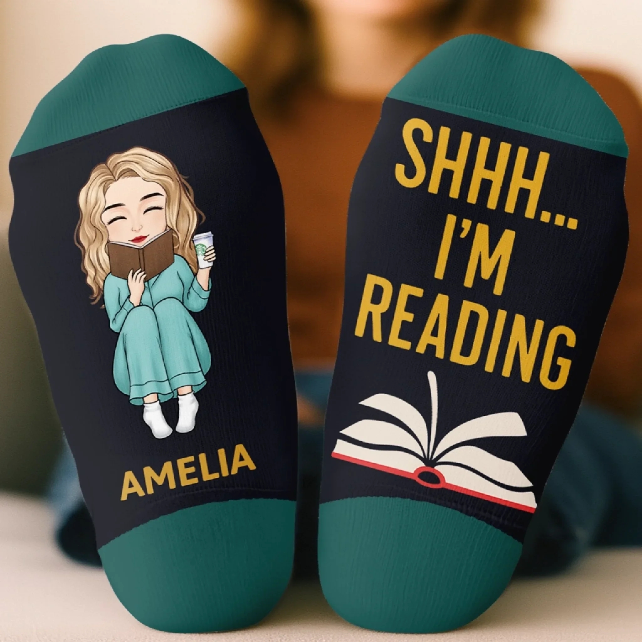 Custom Crew Socks - Personalized Bookish Gifts For Book Lovers, Bookworms, Readers - This Is My Reading Zone