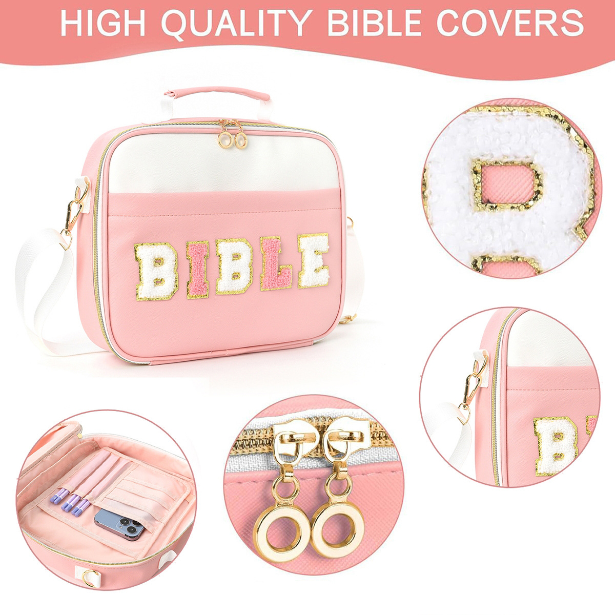 Large Portable Book Case Bible Carrying Case with Shoulder Strap Bible Cover Case for Women Church Bible Tote Bag for Woman