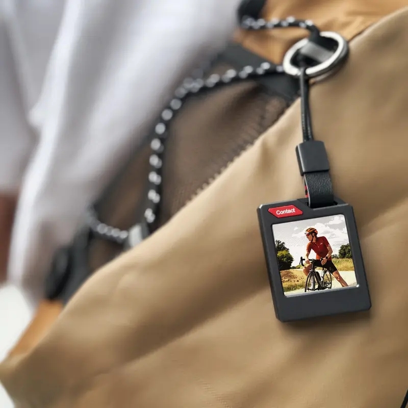 Customizable e-ink tracker(with Keychain) for keys, wallets, luggage Compatible with Apple Find My (iOS only). Displays Photos Up to 10 months of battery life and IP65 waterproof Replaceable Battery.