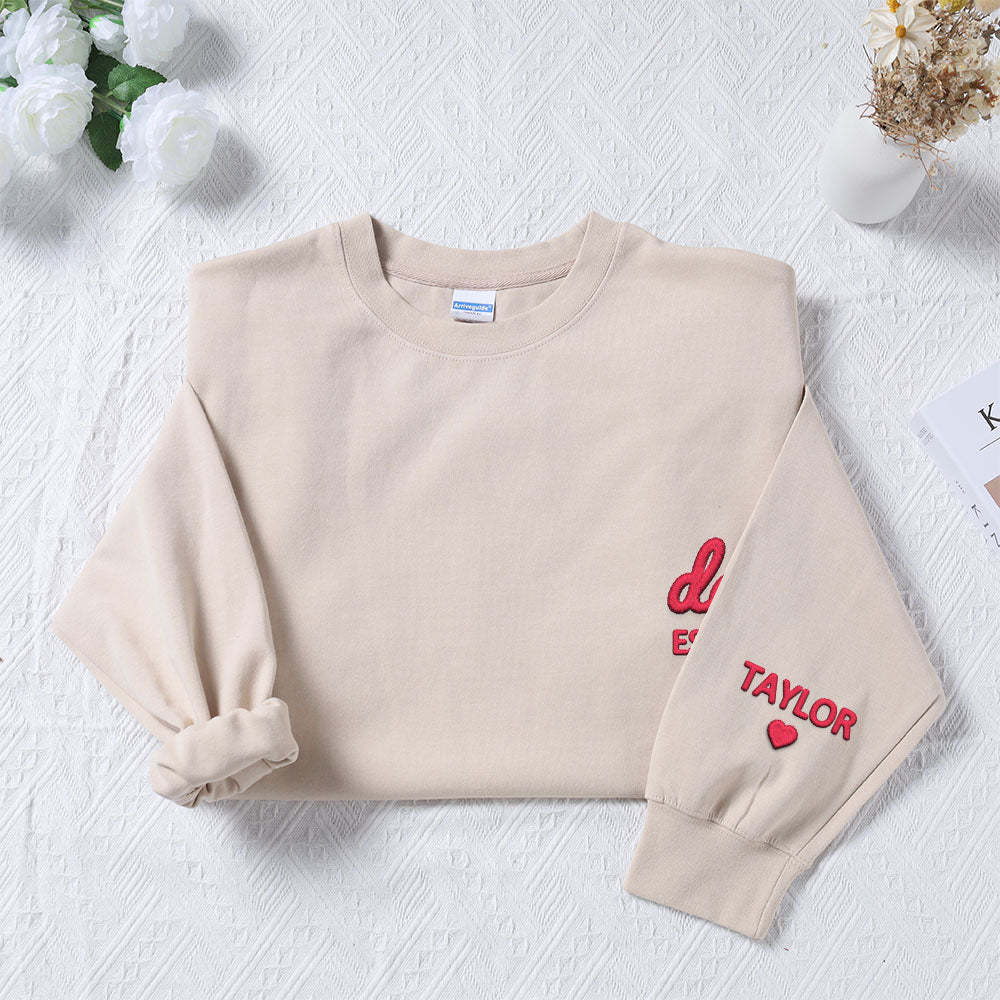 Personalized Dad Embroidered Sweatshirt With Date Custom Sleeve With Kid's Name