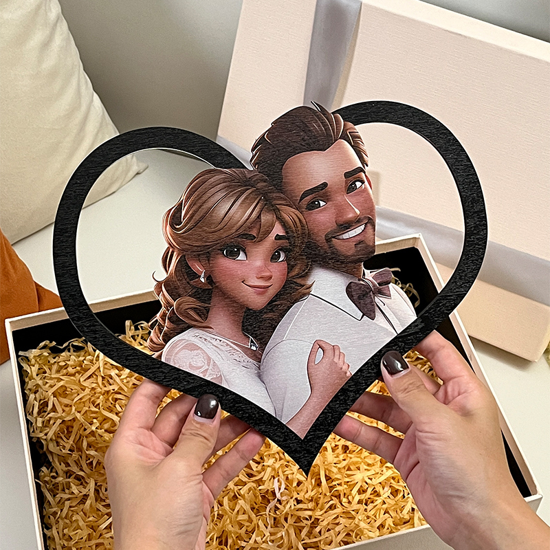 Custom Cartoon Style Photo Heart-shaped Frame Personalised 3D Cartoon Portrait Gift Mother's Day Gift	 - MyFaceBoxer
