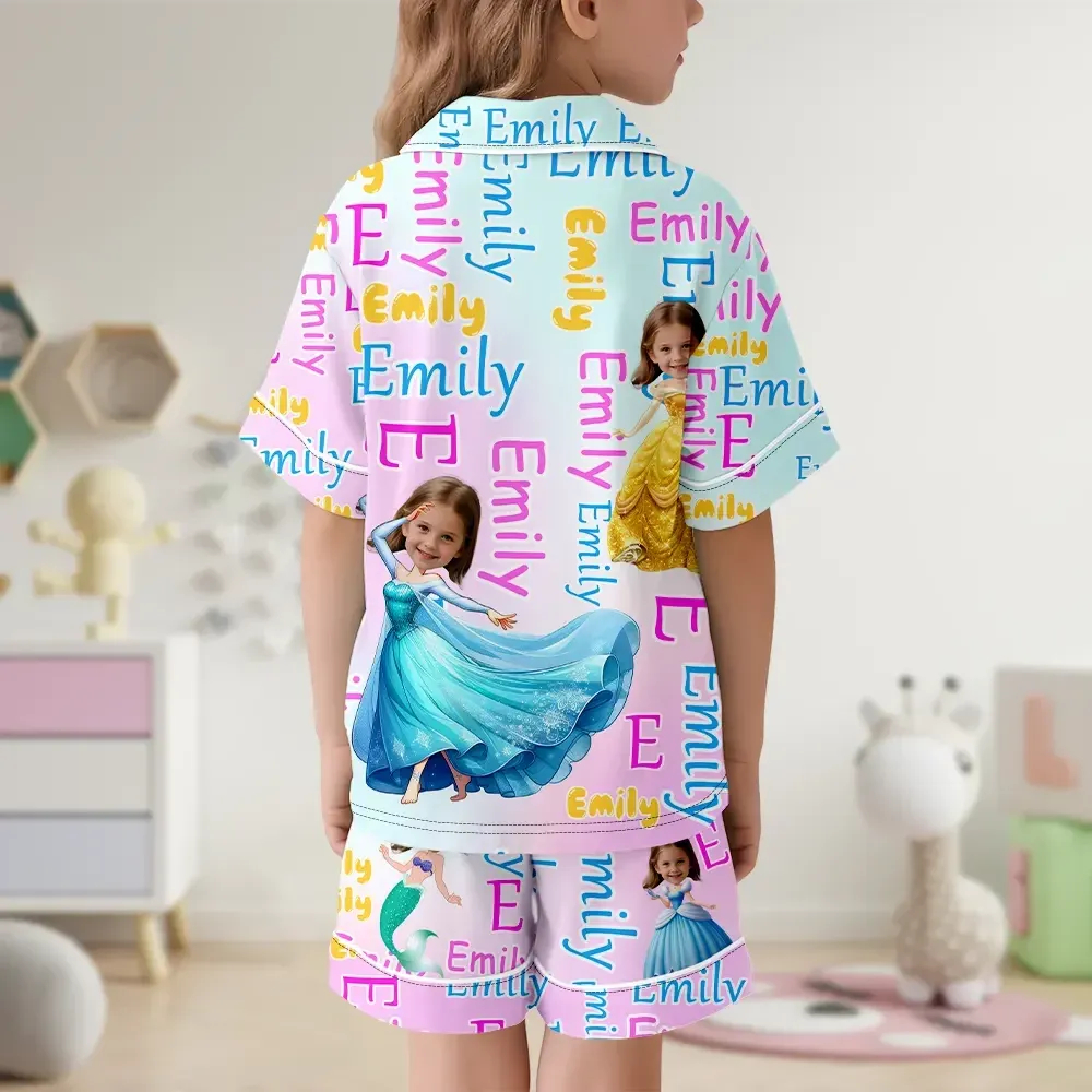 Custom Face Short Sleeve Pajamas Ice Princess Pajamas For Girl